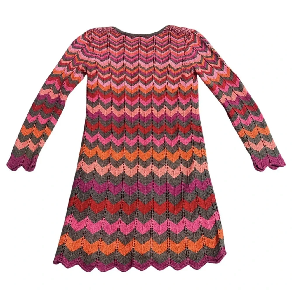 Hanna Andersson Sweater‎ Dress Girls Size 10/140 Pink Zig Zag Chevron Lined